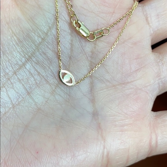 14K Solid Gold Cut Out Small Evil Eye Necklace